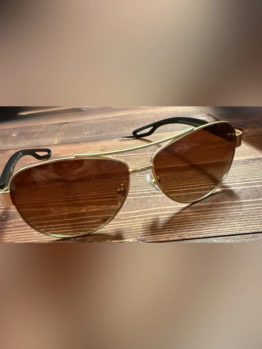 CARFIA Gold Aviator Sunglasses Brown Lenses Black Arms